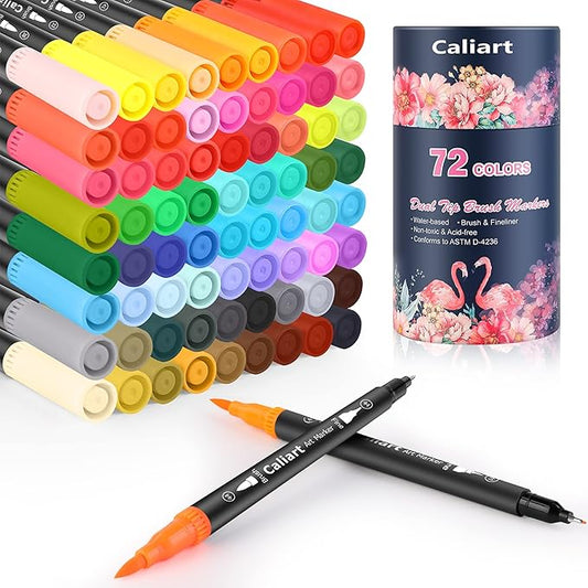 Caliart 72 Colors Double Tip Brush Pens Art Markers, Artist Fine & Brush Pen by Caliart