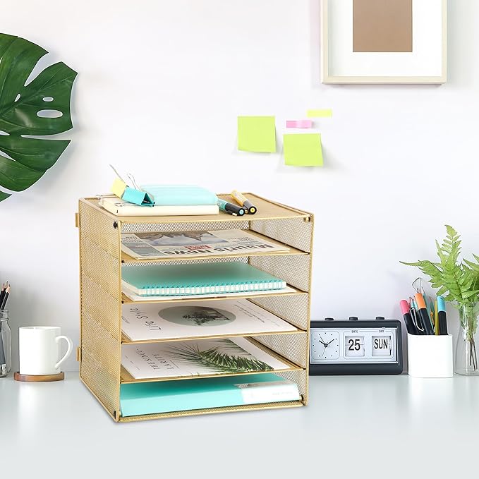 EASEPRES 5 Slot Mesh Desk Organizer Tray, File Paper Letter Folder Holder - Image 6