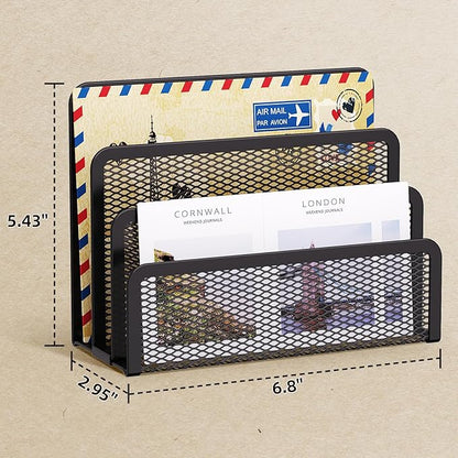 Marbrasse Mail Organizer for Desk, 3-Slot Mesh Metal Mail Holder countertop - Image 6