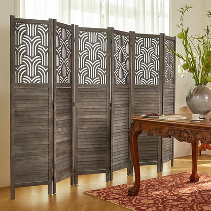 Svimi Folding Room Divider, 66.9 Inch 6 Panels Wood Carved Privacy Screens - Image 8