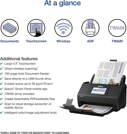 Epson Workforce ES-580W Wireless Color Duplex Desktop Document Scanner - Image 2