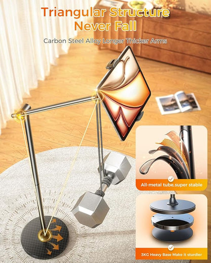 DIMONCOAT [Height-Adjustable & 360° Rotation Tablet Floor Stand Stable Base - Image 4