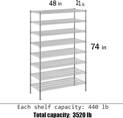 Regal Altair 21" Deep x 48" Wide x 74" Height Wire Shelving Kit | 8-Tier | NSF - Image 3