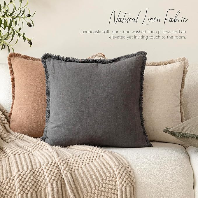 Foindtower Set of 2 Decorative Linen Fringe Lumbar Throw Pillow Covers Boho - Image 6
