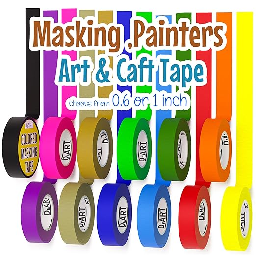 Colored Masking Tape Painters Tape 12 or 8 Pack 1 inch or 0.6 Inches by Unknown