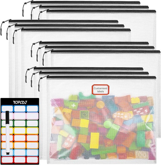 YOPCDJ 12pcs Mesh Zipper Pouch Bags, A4 Puzzle Bag by YOPCDJ