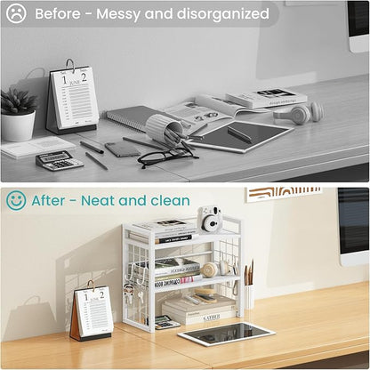 ELITEROO Desk Shelf Organizer, 2 Tier Wood Desktop Bookshelf Storage Rack - Image 6