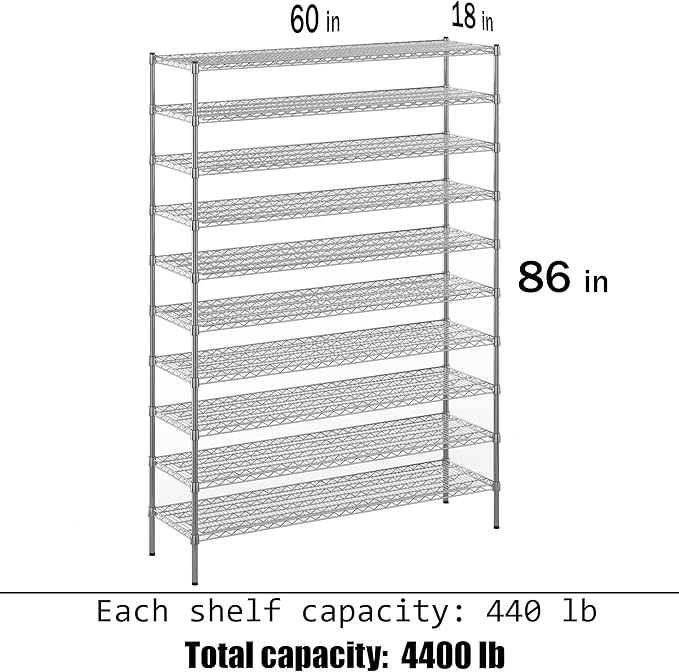 Regal Altair 18" Deep x 60" Wide x 86" Height Wire Shelving Kit | 10-Tier | NSF - Image 3