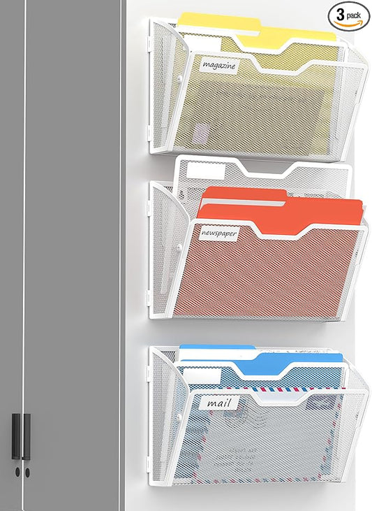 Docnest 2 Tier 3 Pack Magnetic Wall Mounted File Holders, Mesh Letter Organizer by DocNest