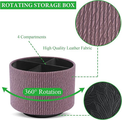 Hennaja Round Leather Art Supply Organizer, Remote Control Holder, 360 Degree - Image 3