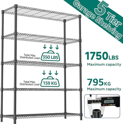 M MZG 5 Tiers Shelf 1750 lbs Steel Storage Shelving Utility Shelving Unit Steel - Image 9