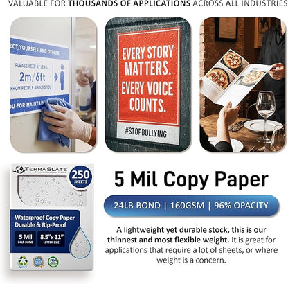 TerraSlate Premium Waterproof Paper, 5 MIL 8.5” x 11”, Laser Printer & Copy - Image 6