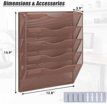 EASEPRES 5 Pocket Mesh Hanging Wall File Organizer, Wall Mounted Mail Paper - Image 2