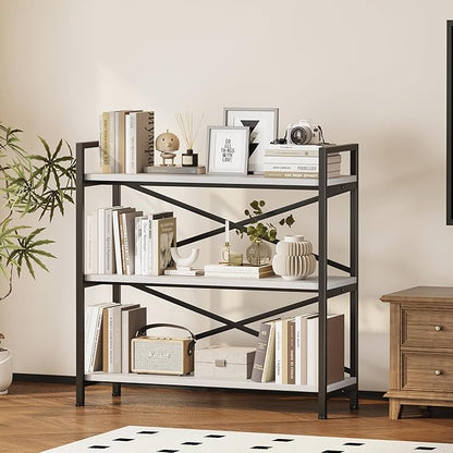 Homeiju 3 Tier Bookshelf 31.49" Width, Wood and Metal Etagere Bookcase - Image 2