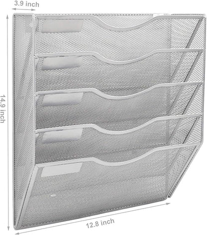 EASEPRES 5 Pocket Mesh Hanging Wall File Organizer, Wall Mounted Mail Paper - Image 2
