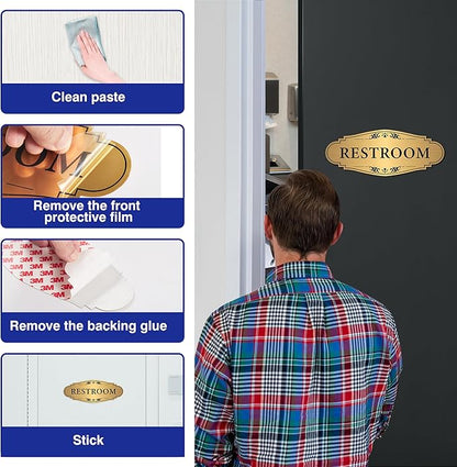 Restroom Sign Sticker for Business & Home, Self-Adhesive Brushed Gold Elegant - Image 5