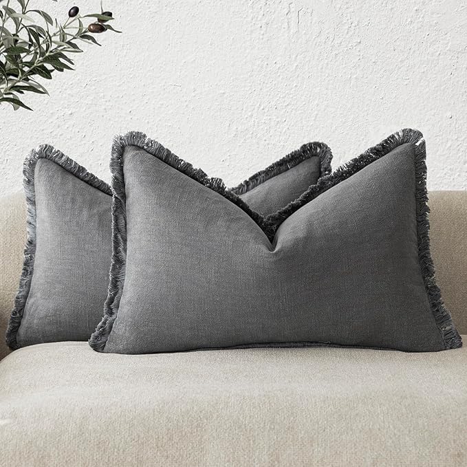 Foindtower Set of 2 Decorative Linen Fringe Lumbar Throw Pillow Covers Boho by Foindtower