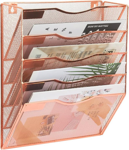 EASEPRES 5 Pocket Mesh Hanging Wall File Organizer, Wall Mounted Mail Paper by EASEPRES