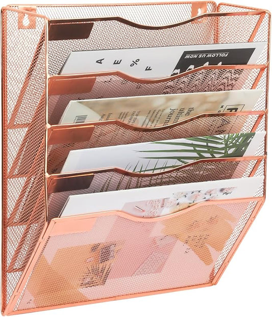 EASEPRES 5 Pocket Mesh Hanging Wall File Organizer, Wall Mounted Mail Paper by EASEPRES