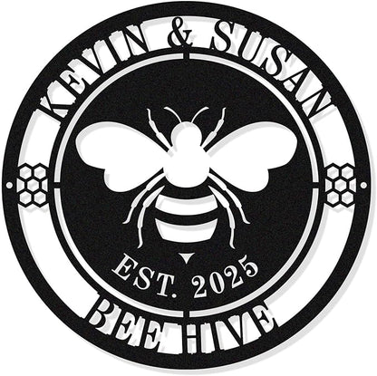 Personalized Honey Bee Sign, Custom Metal Bee Decor, Bee Hive Garden, Welcome by HYTSIGN