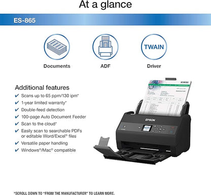 Epson Workforce ES-865 High Speed Color Duplex Document Scanner - Image 7