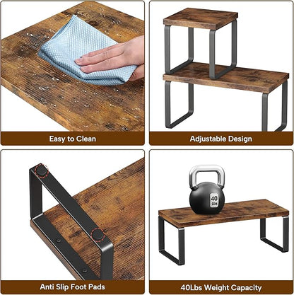 2 Sets Wooden Desktop Organizer Shelf, 2-Tier Adjustable Freestanding Bookshelf - Image 7