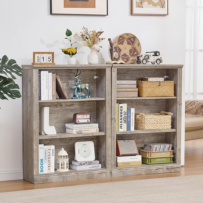 RWYHG 43" Grey Tall Bookshelf Set of 4, 3-Tier Thick Wooden Book Shelf - Image 8