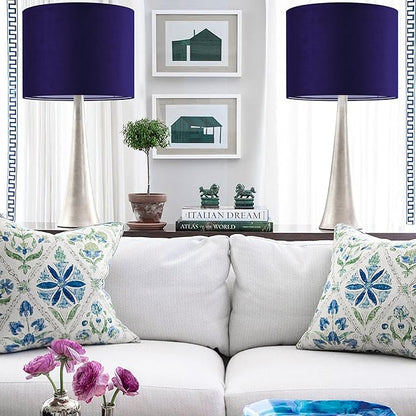 GO&SO Dark Blue Velvet Drum Lamp Shade Set of 2 Medium 13" Top x 13" Bottom x - Image 6