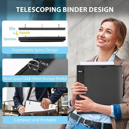 WOT I 1 Inch Telescoping 3 Ring Binder 4 Pack, Expandable Flexible Binder - Image 2