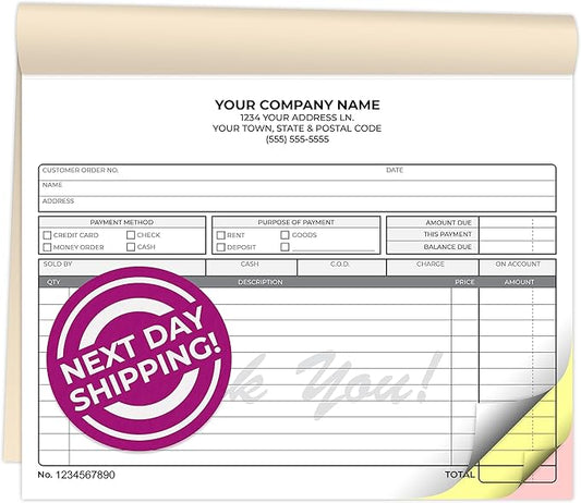 Custom 8.5" x 7" Carbonless NCR Books in 3-Part Triplicate Invoices, Work Orders by PrintPPS