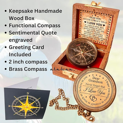 Gift for Grandson Brass Compass Engraved Quote | Memory Present to My Grandson - Image 2