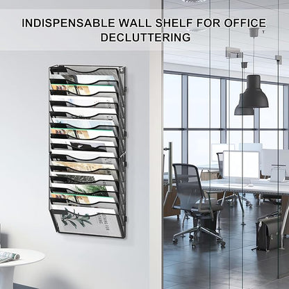 EasyPAG Wall File Organizer for Office 14 Pocket Mesh Wall Mounted Paper - Image 2