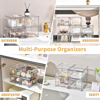 Stebopum 8 Pack Stackable Makeup Organizer, 4.4'' Tall Acrylic Bathroom Makeup - Image 7