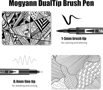 hhhouu 17Pack Dual Tip Black & White Brush Pens- Fineliner & Highlighting Set - Image 2