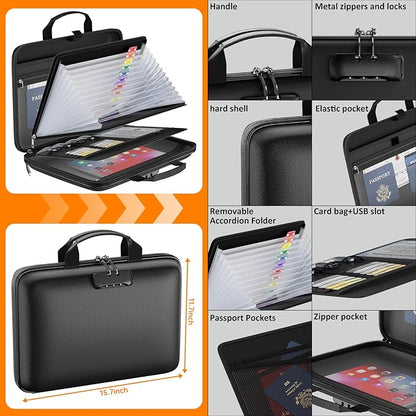 Fireproof File Organizer with Lock, Hard-Shell Case Fireproof Document Box with - Image 4