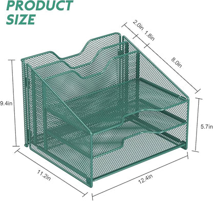 Samstar Green Desk File Organizer, Mesh Letter File Folder Holder - Image 3