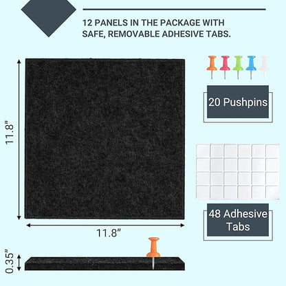AKTOP Black Cork Bulletin Board 47"x35", 12 Pack Removable Felt Cork Board Tiles - Image 3