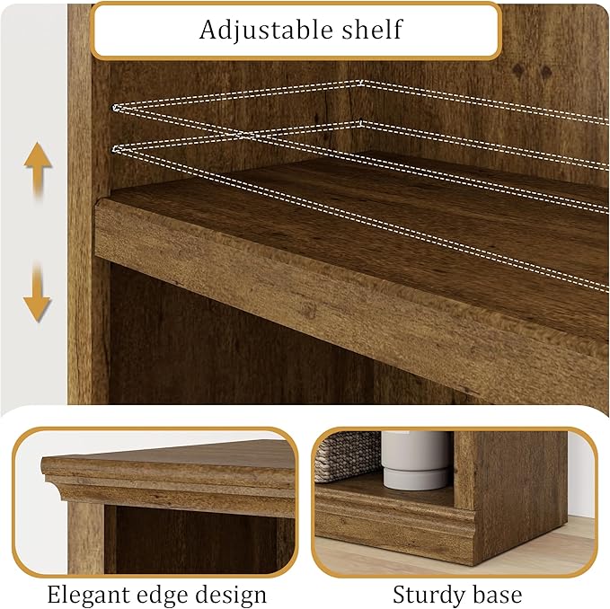 blini 2-Shelf Bookcase Wooden Bookshelves 33in Wide Floor Standing Display - Image 4