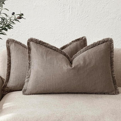 Foindtower Set of 2 Decorative Linen Fringe Lumbar Throw Pillow Covers Boho by Foindtower
