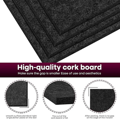 Bouiexye Felt Cork Board Tiles 6 Pack Black Bulletin Boards 12"x12" - Image 3