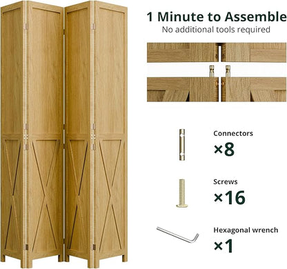 Cozy Castle Wood Room Divider, 4 Panels Folding Privacy Screen, 66.9'' Wall - Image 3
