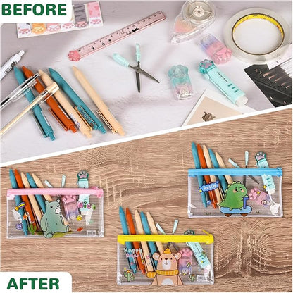 Ulema 24 Pcs Back to School Gifts Cartoon Mesh Pencil Pouch Bags Plastic Zipper - Image 5
