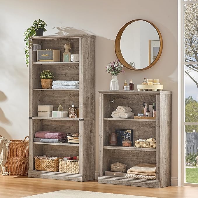 RWYHG 43" Grey Tall Bookshelf Set of 2, 3-Tier Thick Wooden Book Shelf - Image 4
