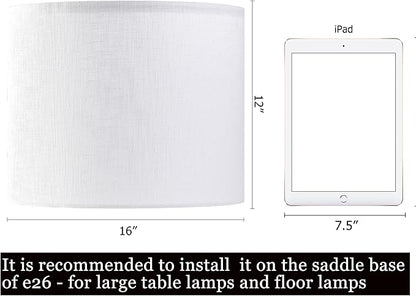 White Linen Lampshades Set of 2 Large, Drum Lamp Shade 16" Top x 16" Bottom x - Image 2