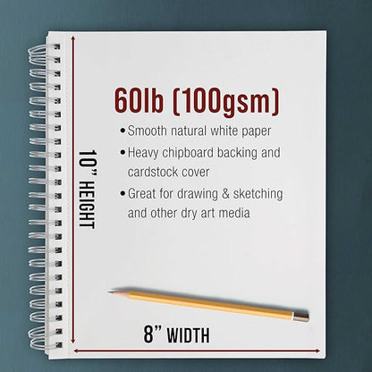 U.S. Art Supply 8"x10" Sketch Book Pad, 2 Pack, 60lb Spiral Bound - Image 3