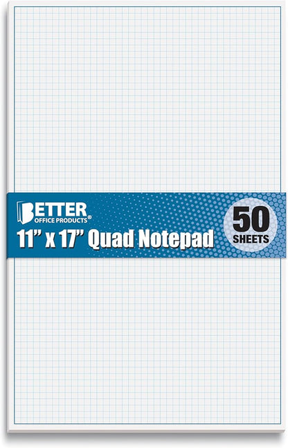 Graph Paper Pad, 50 Sheets, Double Sided, 4x4 Blue Quad Rule, Easy Tear Sheets by BetterOfficeProducts