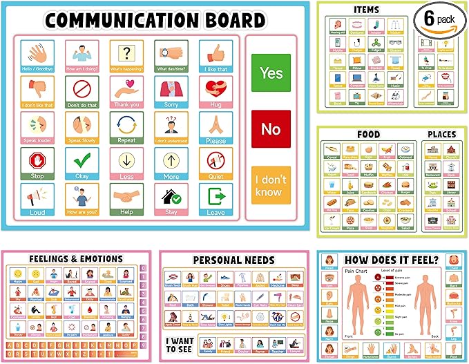 6Pcs Communication Board for Non Verbal Adults Picture Symbol Communication by partygreeting