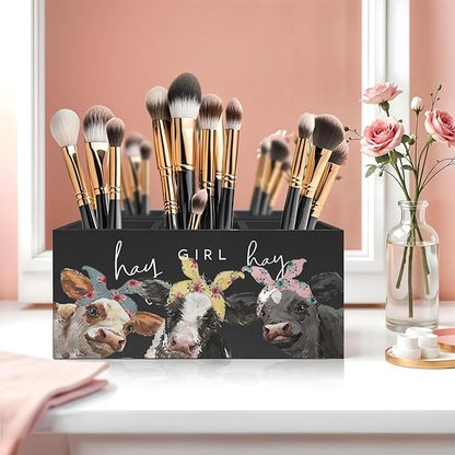 Exqcom Hay Girl Hay Cow Makeup Brush Toothbrush Holder, Pen Pencil Holder - Image 5