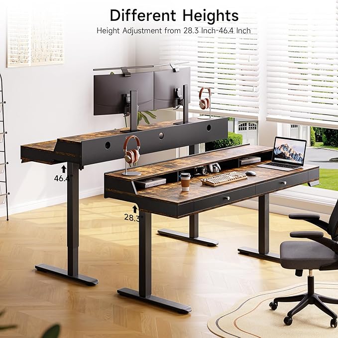 Standing Desk with Drawers, 47x23.6" Whole Piece Electric Stand Up Desk with - Image 7