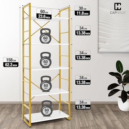 CAPHAUS 5 Tier Bookshelf, 24 Inch Width Free Standing Shelf, Bookcase Shelf - Image 3